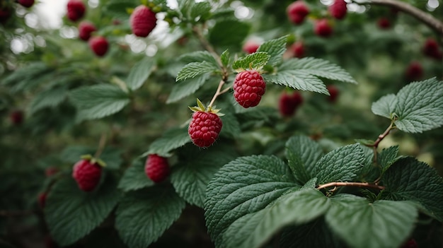 A very close view of raspberry on a nice raspberry tree