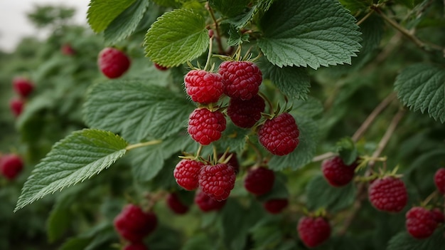 A very close view of raspberry on a nice raspberry tree