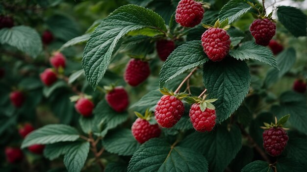 A very close view of raspberry on a nice raspberry tree