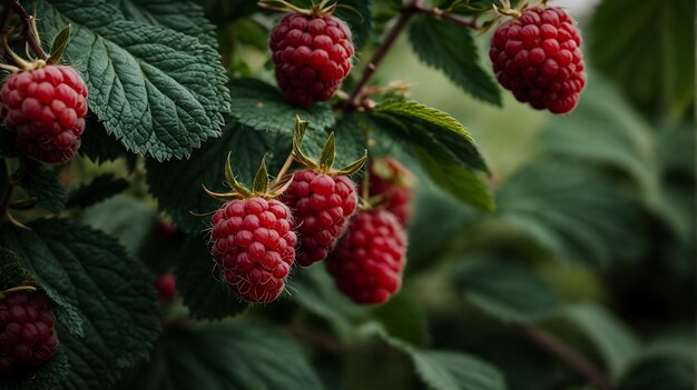 A very close view of raspberry on a nice raspberry tree