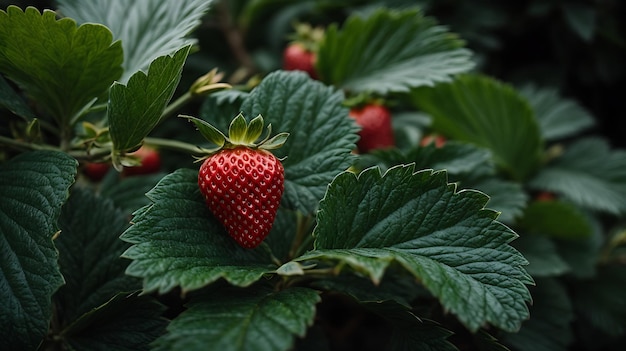 A very close view of strawberry on a nice strawberry tree