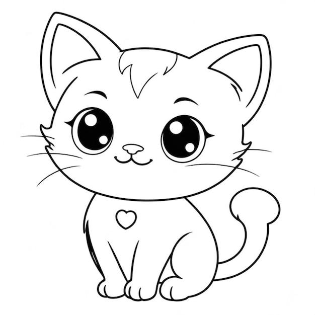 Very cute cartoon cat line art white background