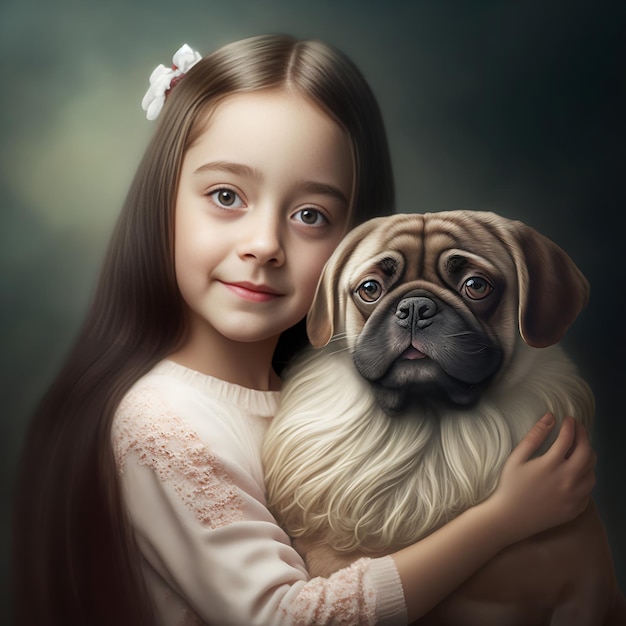 A very cute dog with a beautiful girl love each other wallpaper