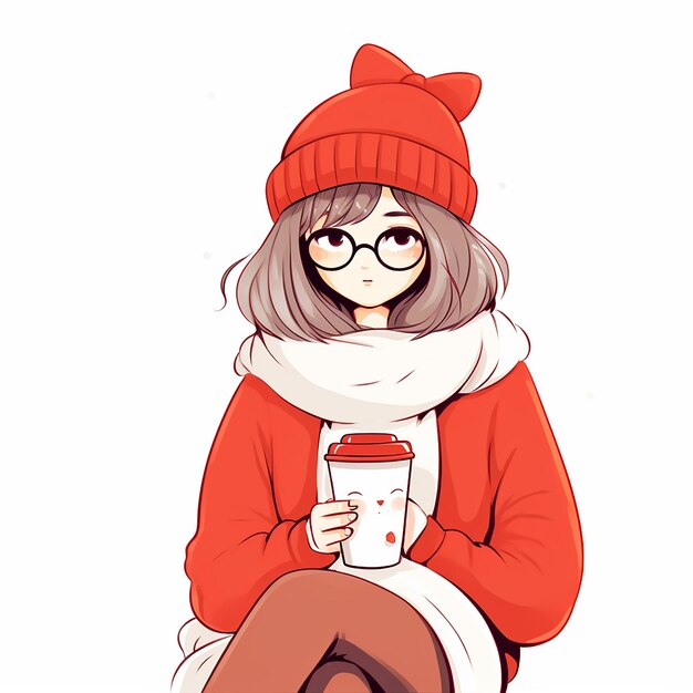 Very cute lazy girl wearing a red muffler