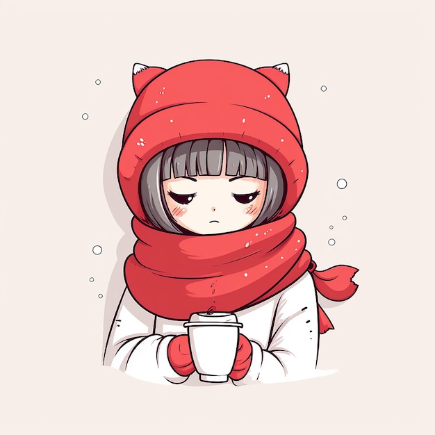 Very cute lazy girl wearing a red muffler