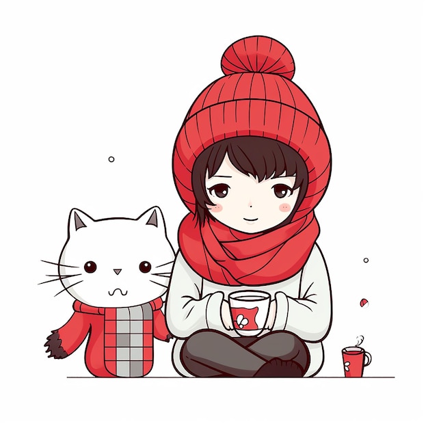 Very cute lazy girl wearing a red muffler