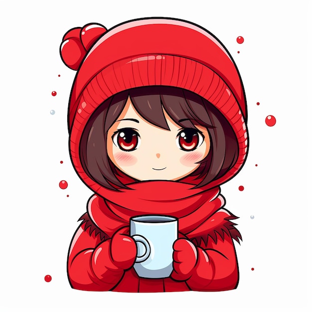 Very cute lazy girl wearing a red muffler