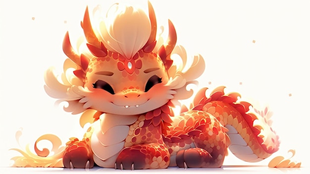 A very cute little dragon sitting on a white surface happy chinese new year dragon year