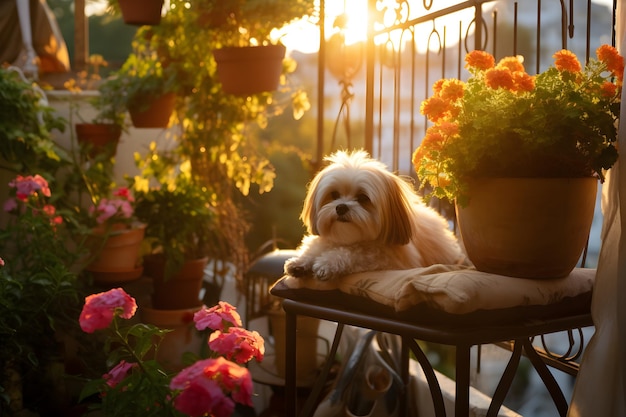 a very cute small balcony with some amazing flower plants night view with some fairy lights hanging