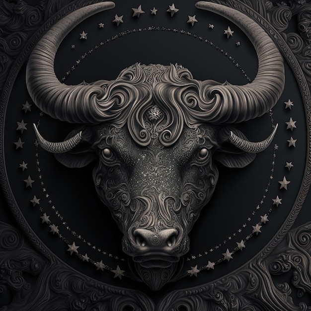 A very detailed black sculpture of the Taurus zodiac sign