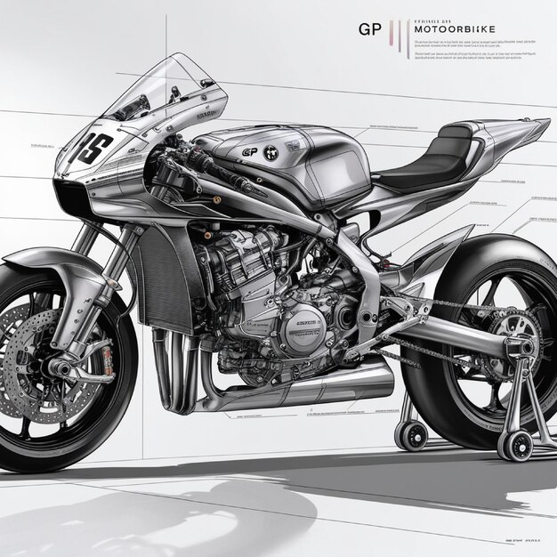 Photo very detailed and complicated sports motorbike illustrations