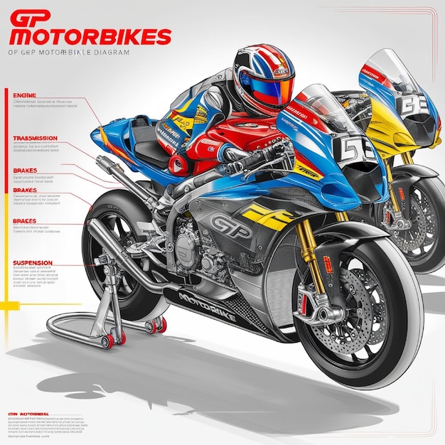 Very detailed and complicated sports motorbike illustrations