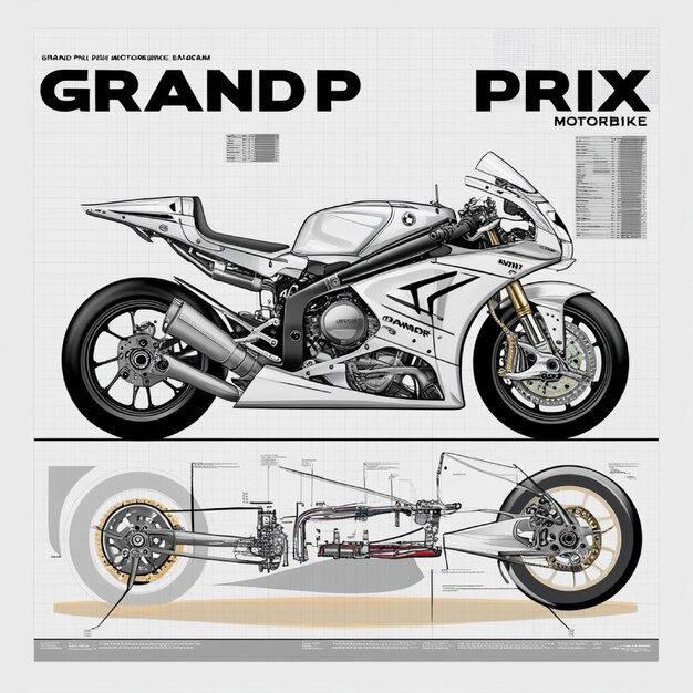 Photo very detailed and complicated sports motorbike illustrations