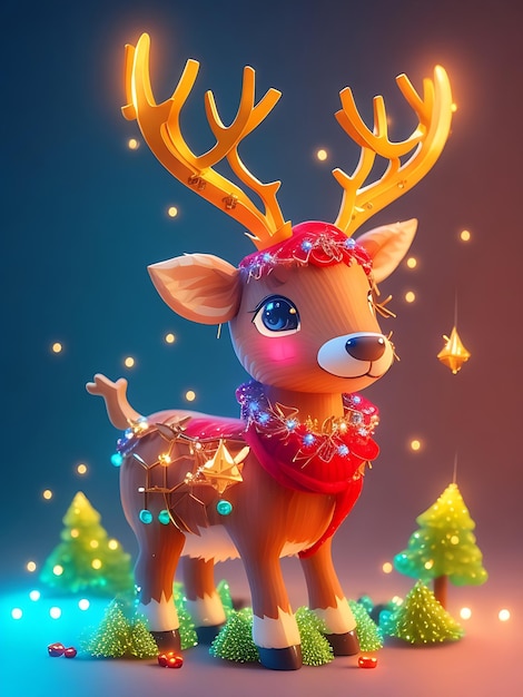 A very detailed cute reindeer cinematic lighting effect charming 3D vector art AIgenerated