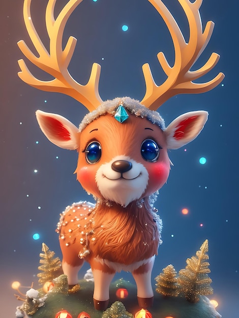 A very detailed cute reindeer cinematic lighting effect charming 3D vector art AIgenerated