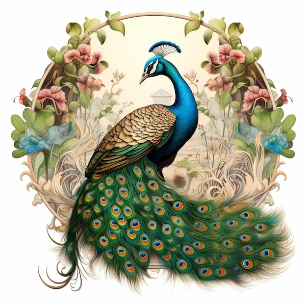 Very detailed illustration of a peacock