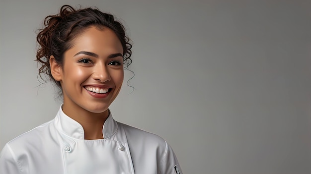 Photo very happy chef woman with white background