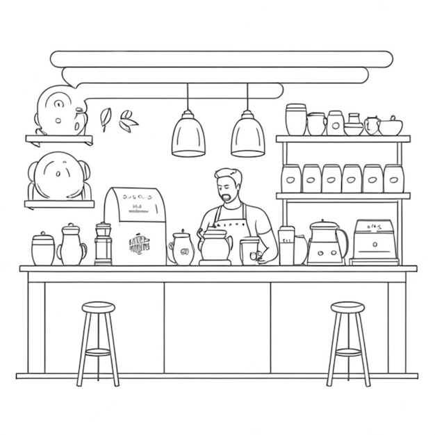 Very interesting coffee shop line art white background