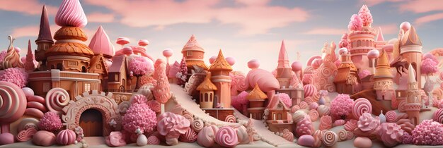 A very large pink castle with lots of candy Generative AI