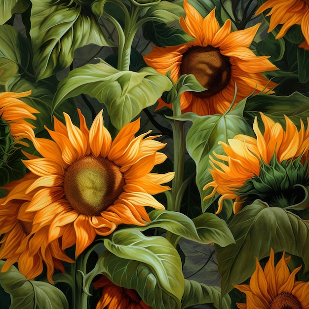 Very nice a bunch sunflowers images Generative AI