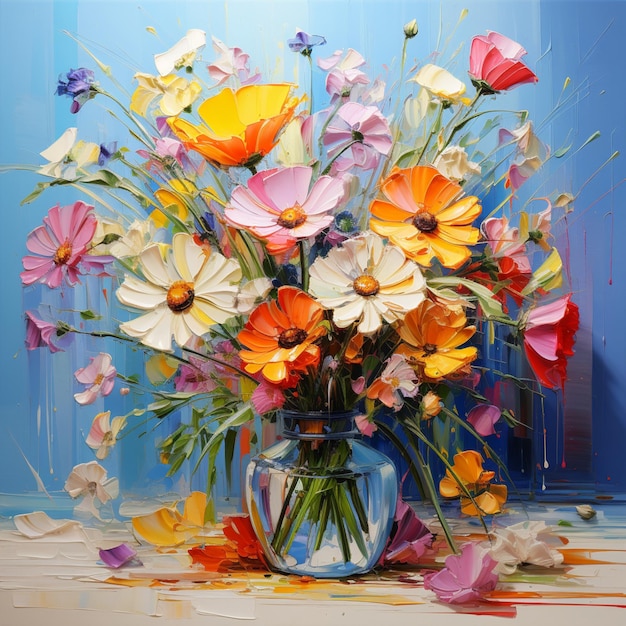 Very nice colorful flowers oil painting picture Generative AI