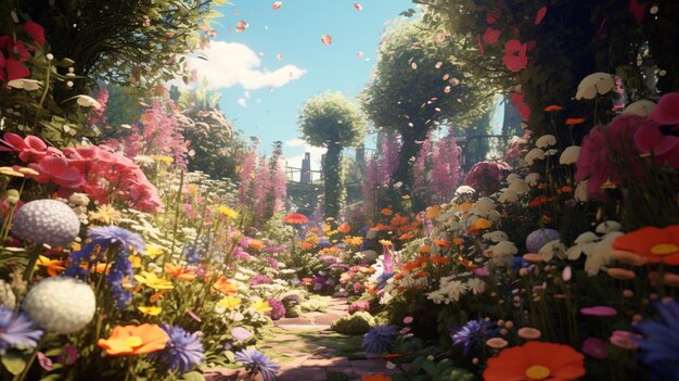 Very nice garden full of flowers synthesis Generative AI