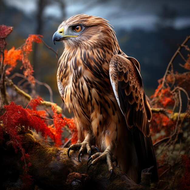 Very nice hawk sitting tree picture Generative AI