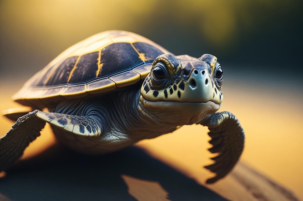 Very old turtle basking in the sun on sandy beach