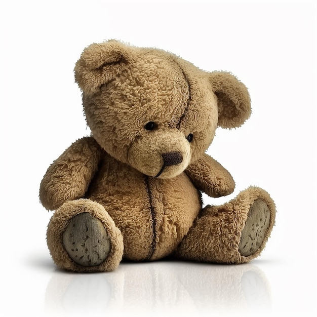 Very old vintage retro toy brown teddy bear isolated on white closeup