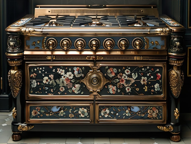 a very ornate antique looking cabinet with a floral design