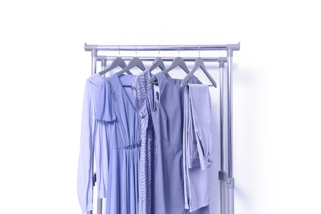 Very Peri color of the Year 2022  Spring summer womens clothing hanging on rail