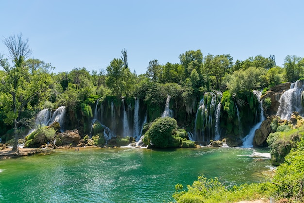 A very picturesque waterfall is in the Kravice National Park in Bosnia and Herzegovina.