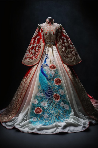 Very pretty dress with a peacock on it generative ai