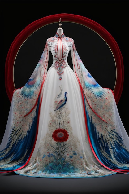 Very pretty dress with a peacock on it generative ai