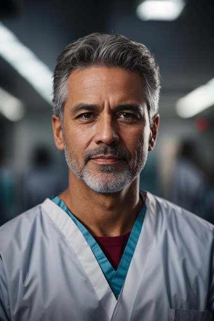 A very professional looking male doctor in an operating room uniform