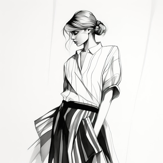 Photo very simple lines in a handdrawn fashion sketch of woman design clothes