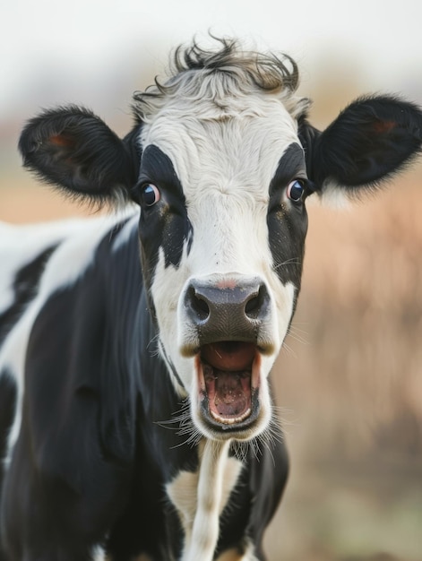 Very surprised cow with open mouth