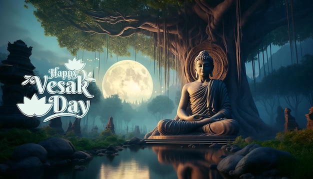 Vesak Day Guru Purnima featuring an iconic figure resembling Lord Buddha in meditation