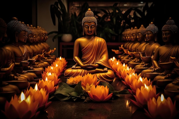 Vesak day with buddha and lotus generative AI