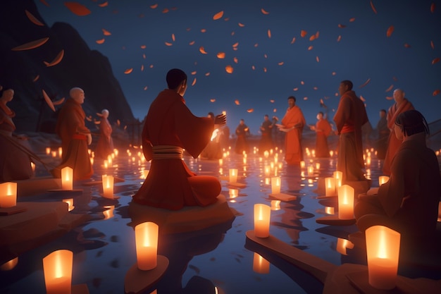 Vesakha Puja Holiday Celebrating Buddha Purnima in Low Poly Style