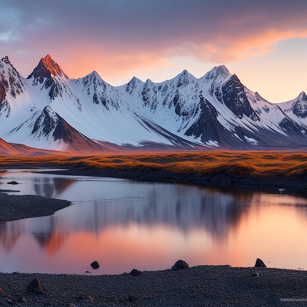 Vestrahorn mountains at sunset in stokksnes generated by AI