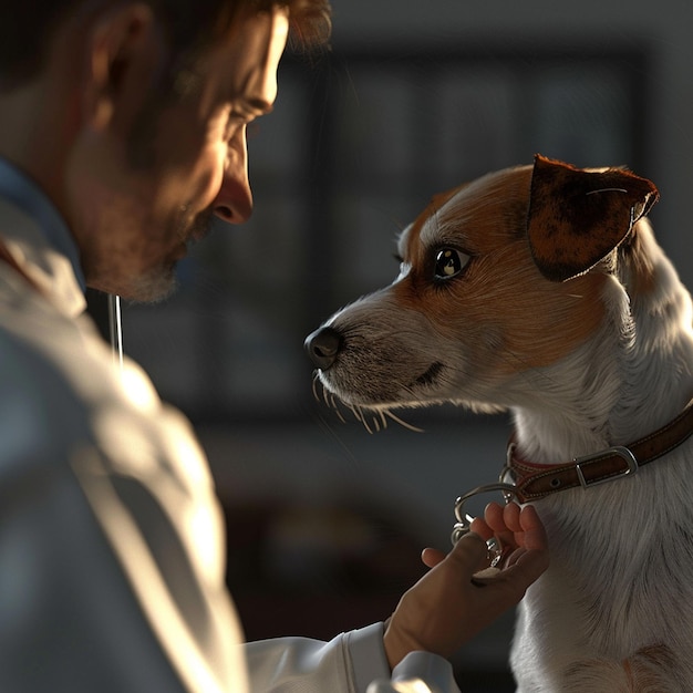 Photo vet examining an jack russell