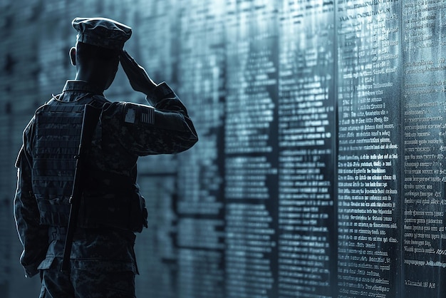 Veteran Saluting at Memorial Wall