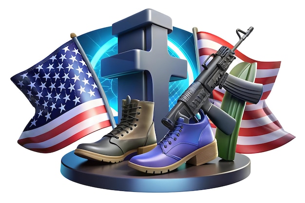 Photo veterans day service with glowing abstract boots and rifle concept as a powerful banner featuring a