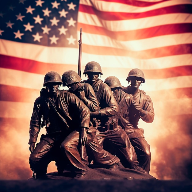 Veterans Day tribute American flag statue and bright background