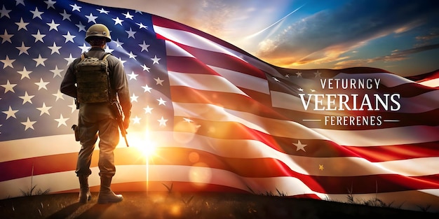 Photo veterans day tribute with glowing abstract soldier and flag concept as a striking banner featuring a