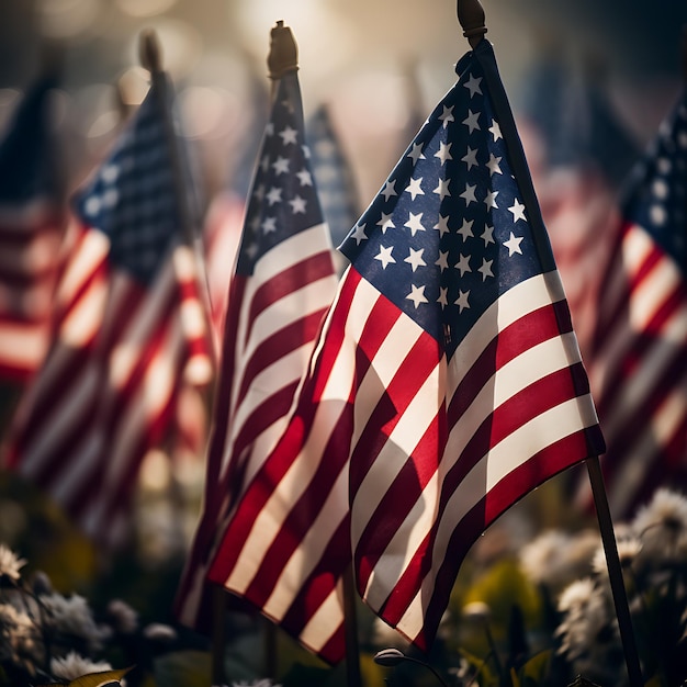 Veterans DayHappy Veterans Day concept American flags against a blackboard background November 11