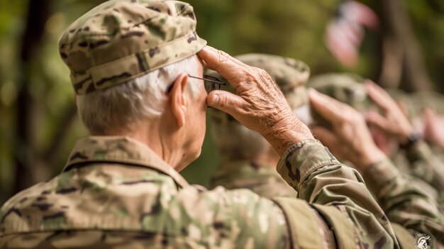 Photo veterans saluting during a 4th of july ceremony portrait