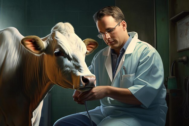 Veterinarian attending to a cow's medical needs