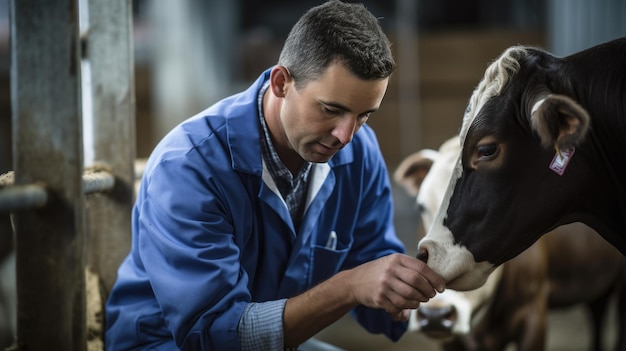 A veterinarian checks a cow Created with Generative AI technology